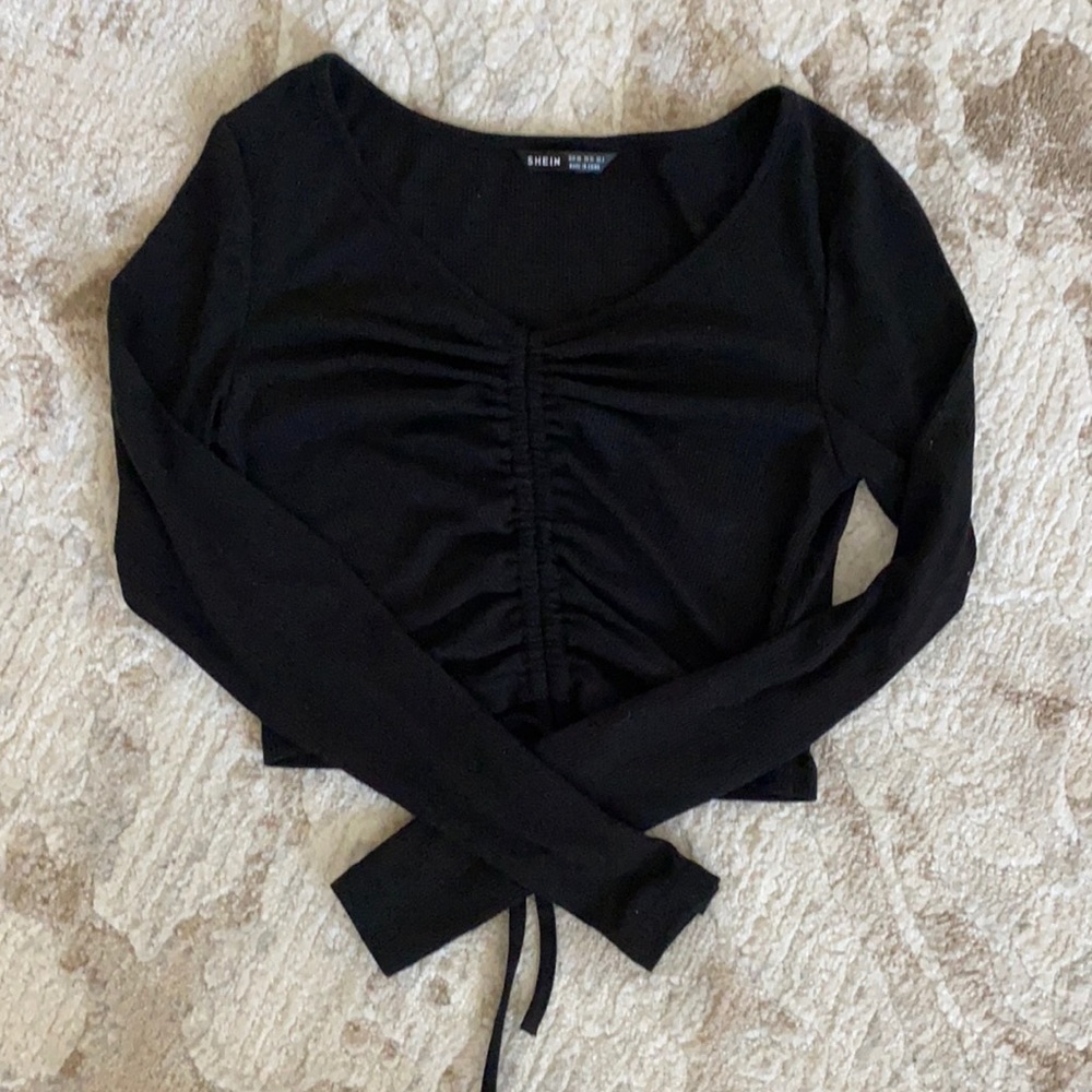 SHEIN ruched long sleeve cropped shirt